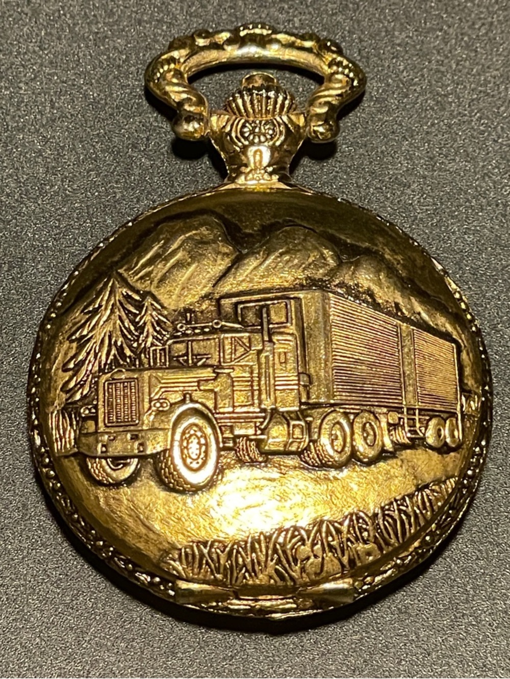 Vintage Waltham Quartz "18 Wheeler" Semi-Truck Pocket Watch - Gold Tone